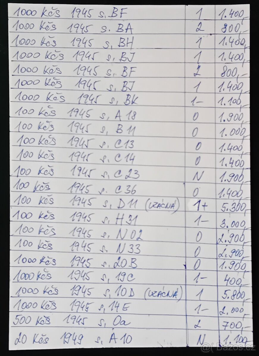 100 Kčs 1945 série D 11 - H 31 - N 33 - Velmi Vzácné - 9