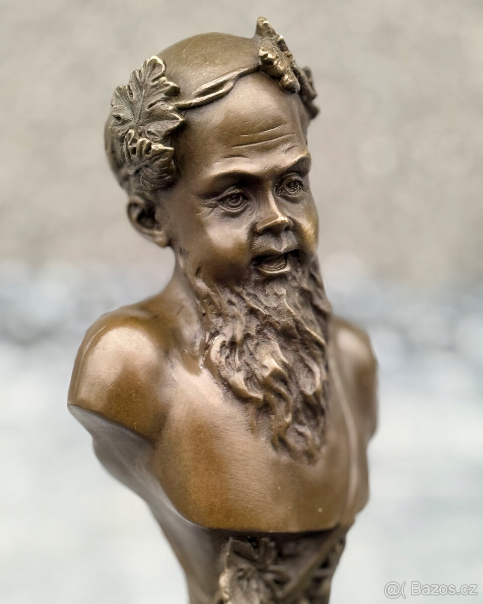 Bronzová busta Bacchus socha boha vína antická luxus dekor - 9