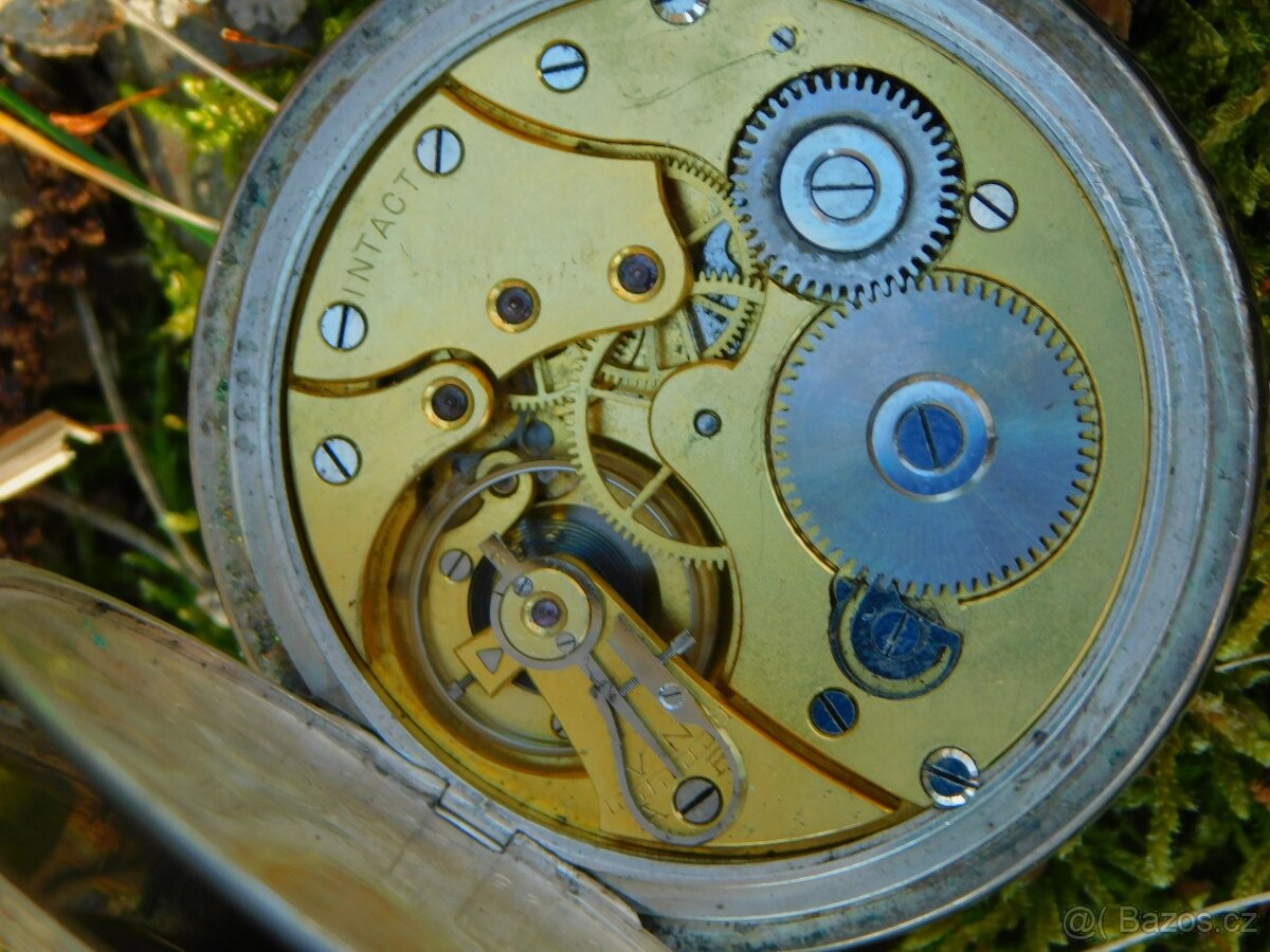 Starožitné stříbrné tulové kapesní hodinky myslivecký motiv - 9