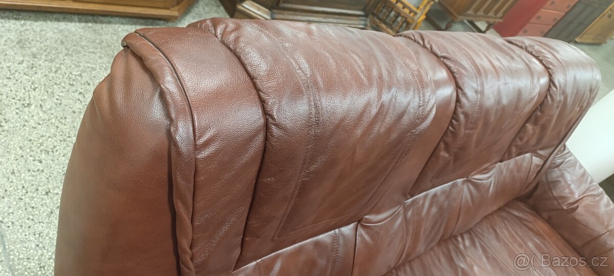 Rozkládací kožená sedací souprava, nábytek z masívu - 9