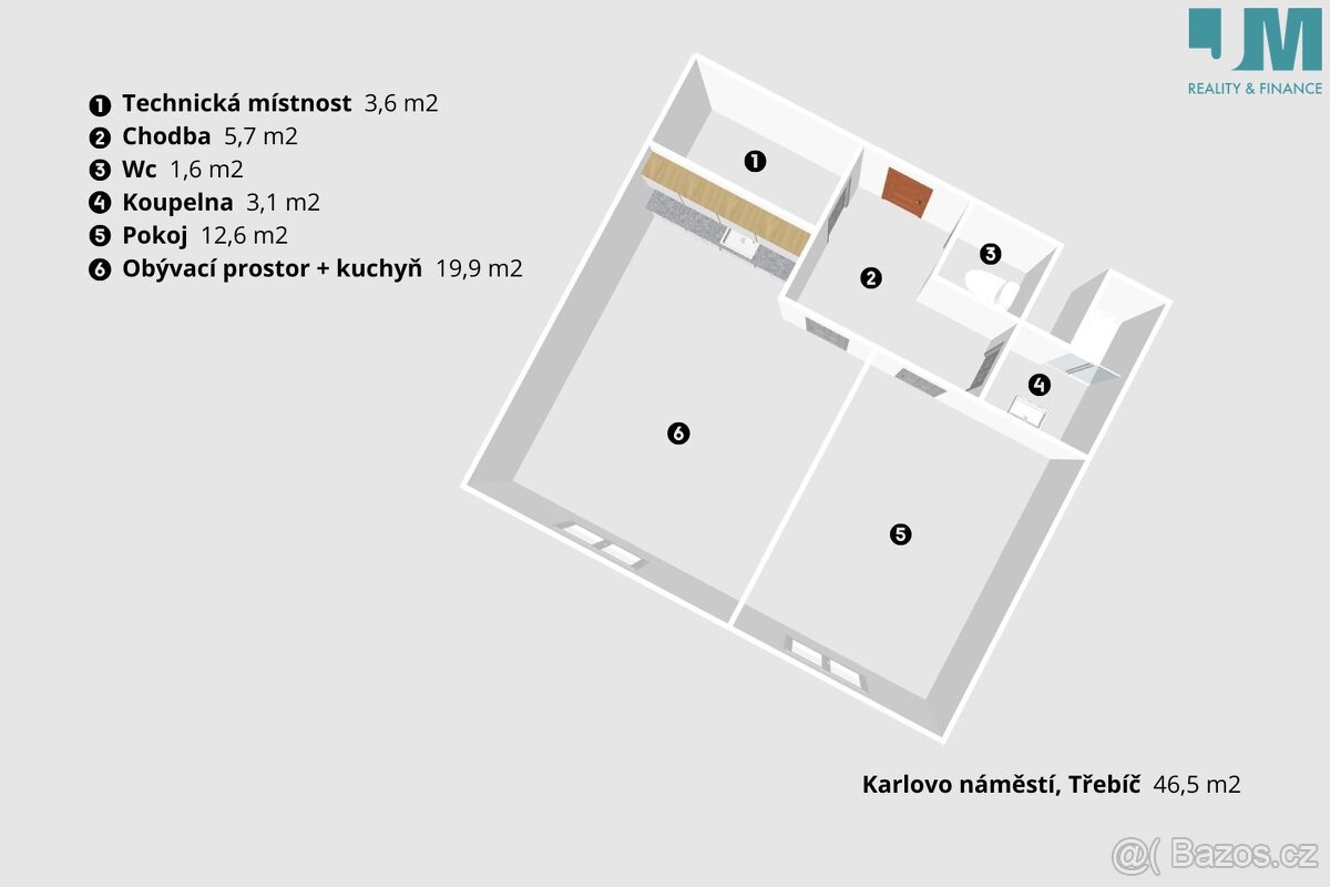 Pronájem byty 2+kk, 50 m² - Třebíč - Vnitřní Město - 9