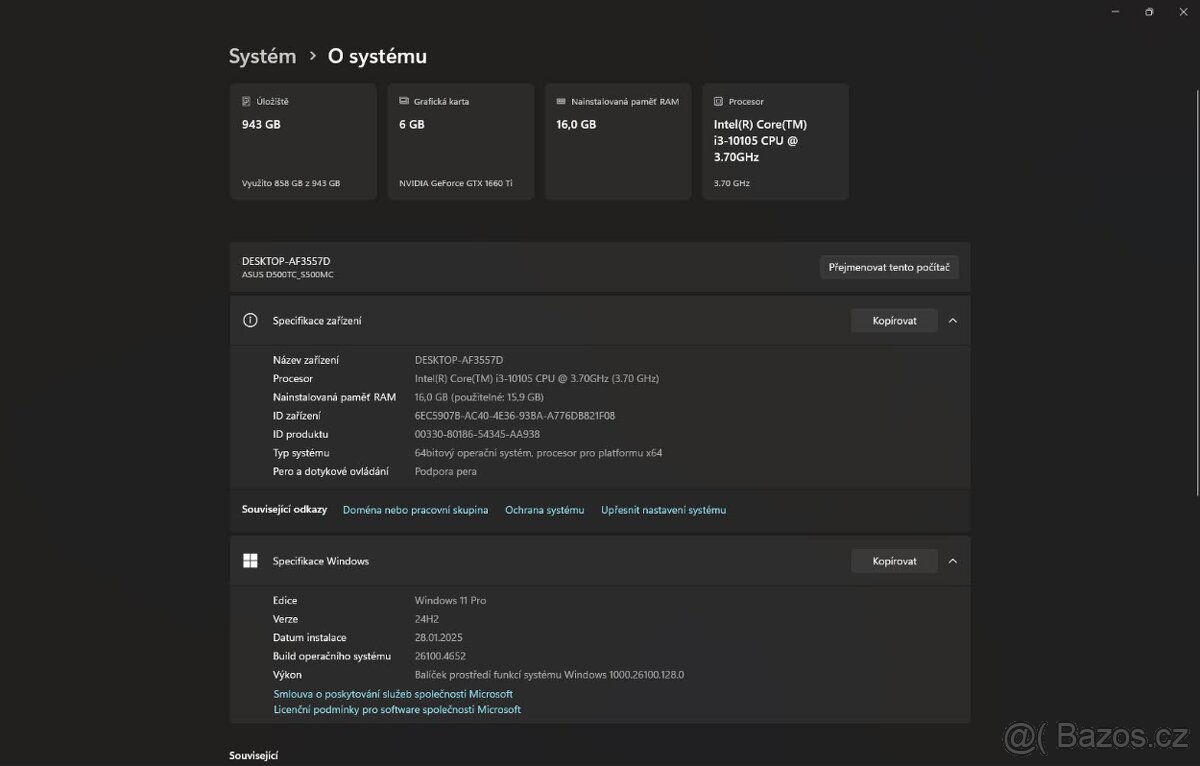 Herní PC Asus S500MC, i3, 1660ti, 16GB, 1TB (SSD 0,5TB + HDD - 9