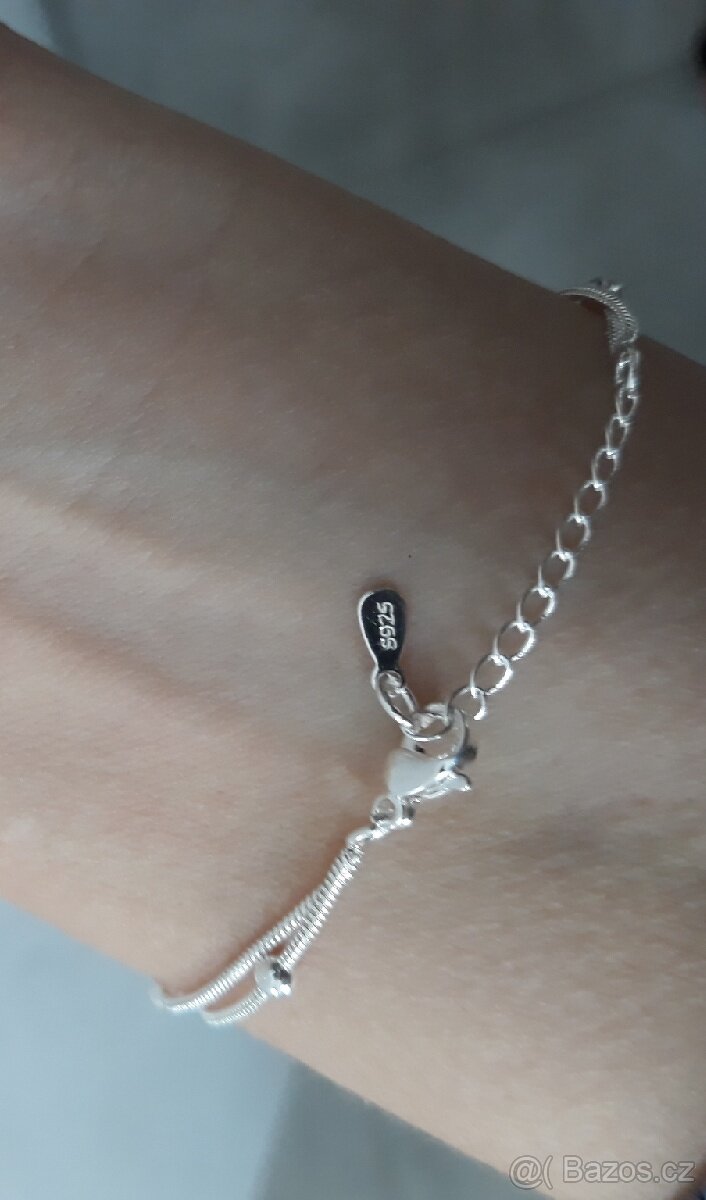Nový dámský stříbrný tenký dvojitý kuličkový náramek 925 - 9