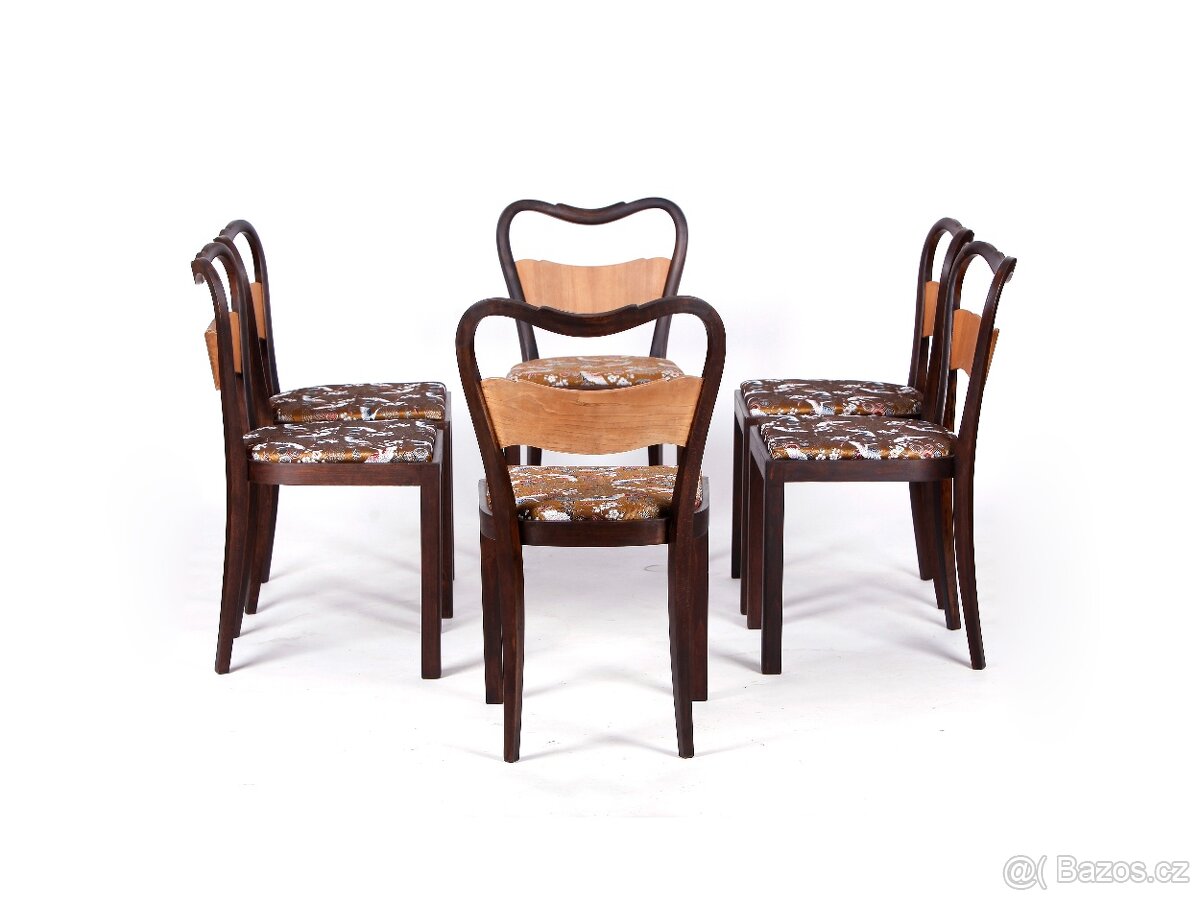 Prvorepublikové jídelní židle po renovaci, 6 kusů. - 9