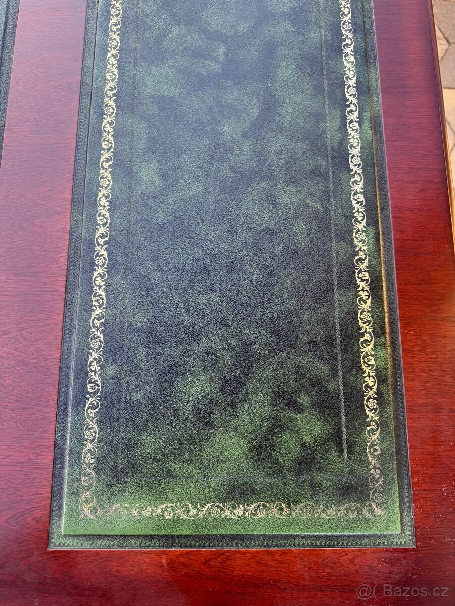 Psací stůl mahagon zelená kůže - 9