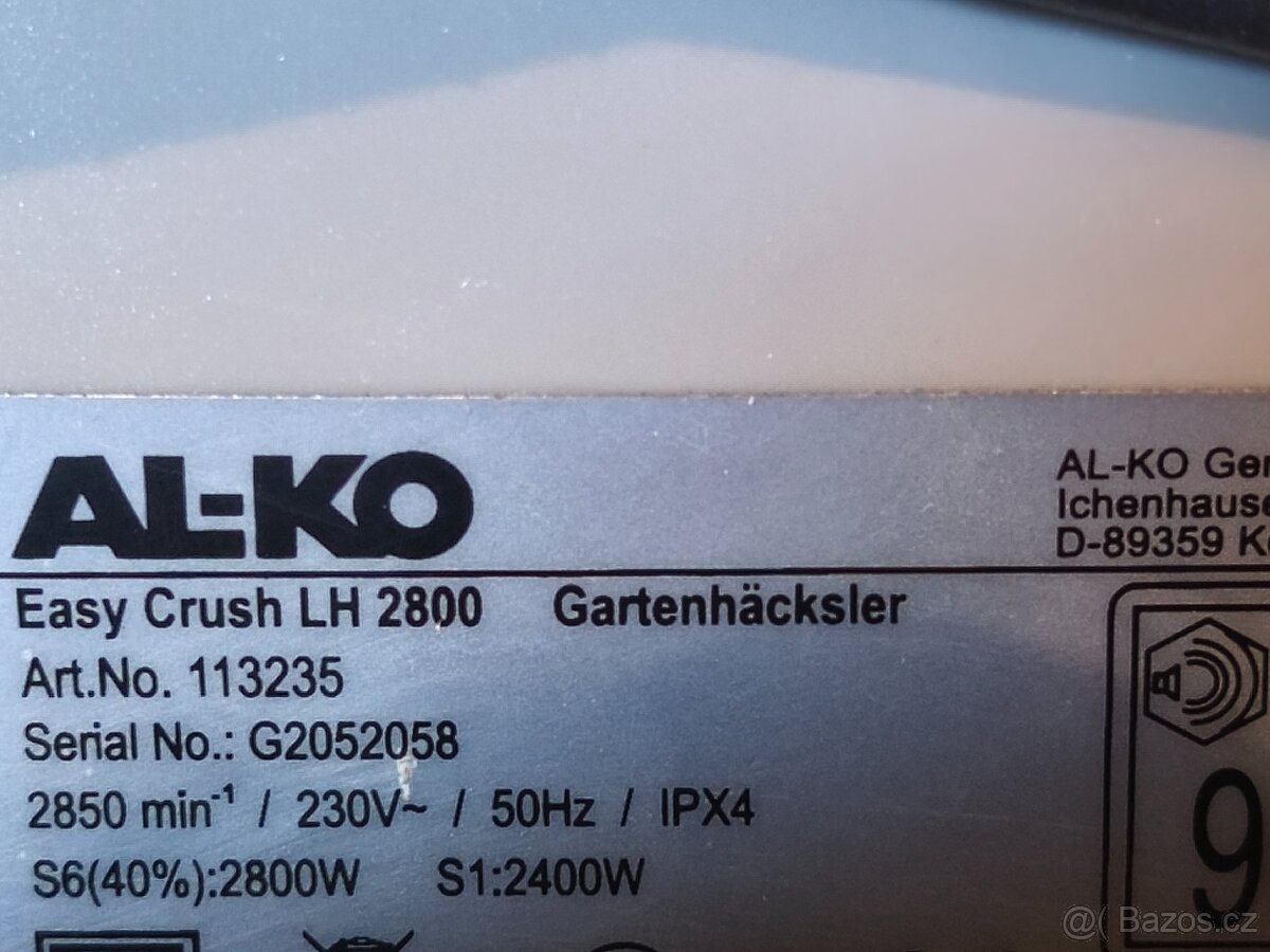 Prodám elektrický Válcový drtič AL-KO LH 2800- 2800 W. - 9