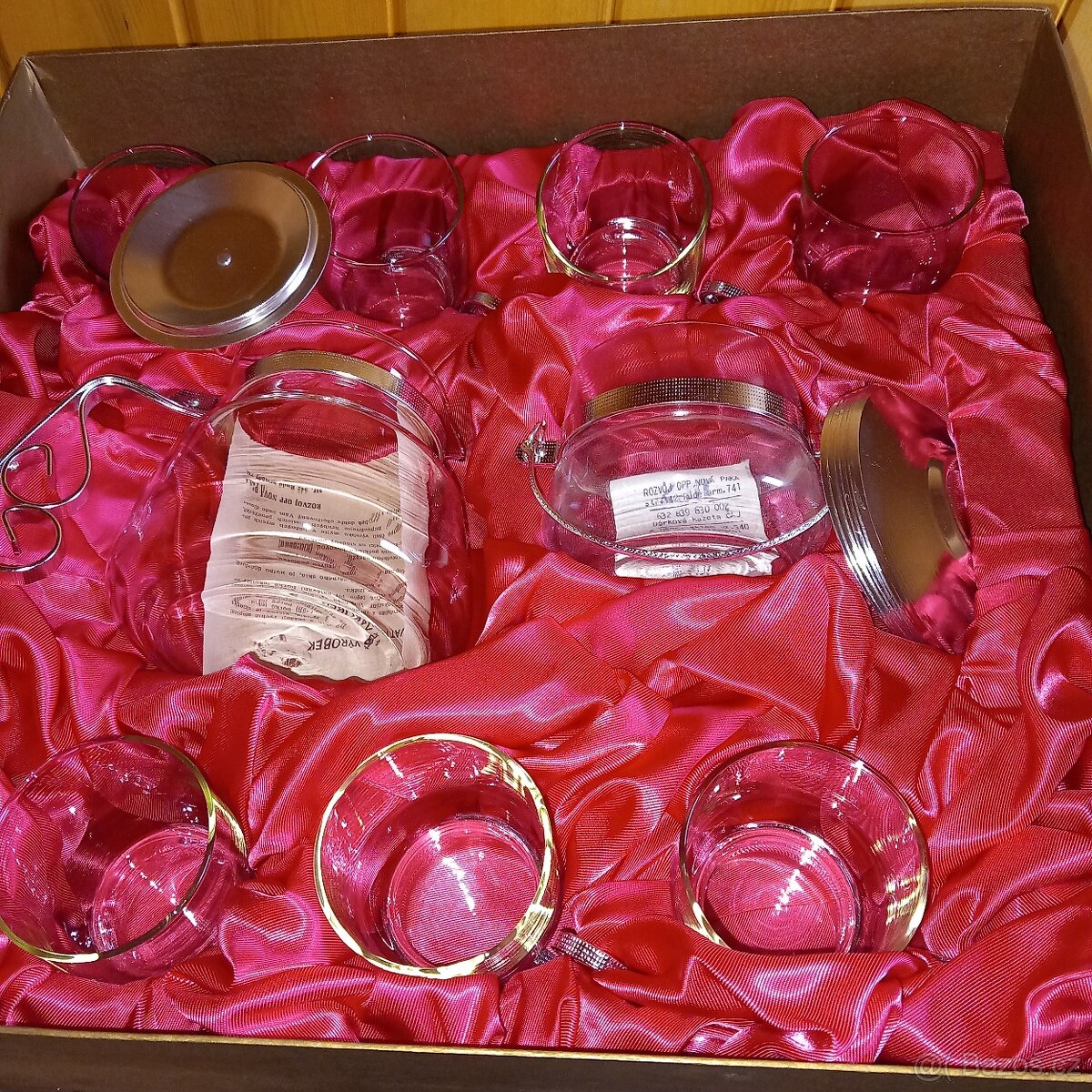 Stara čajová retro sada červená +modrá nalez na puďe - 9