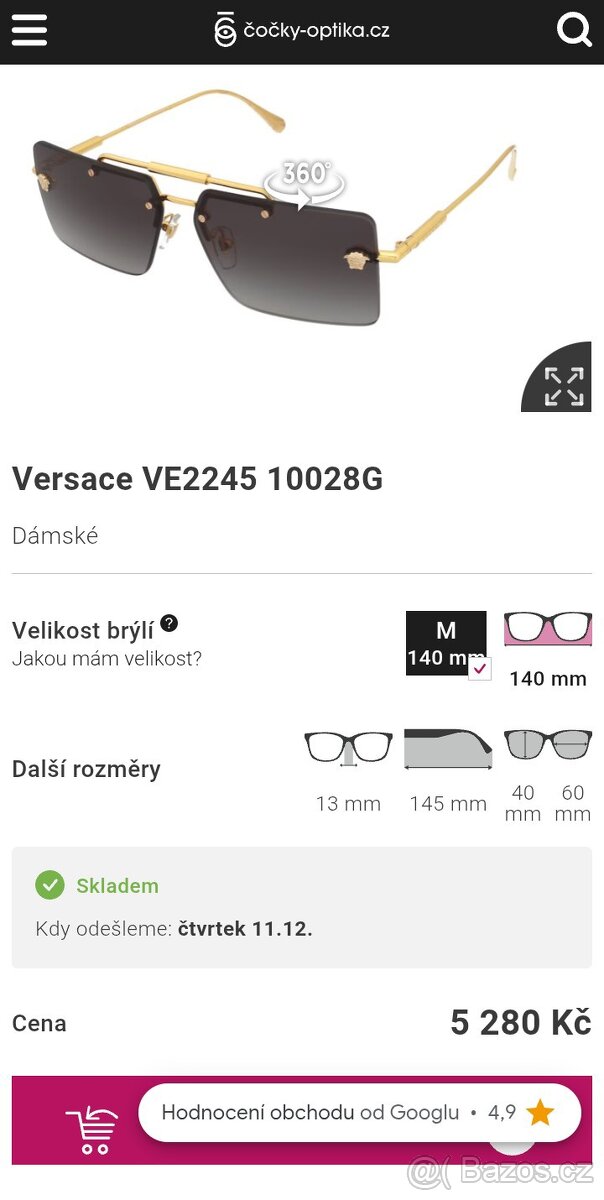 Sluneční brýle Versace VE2245 10028G - 9