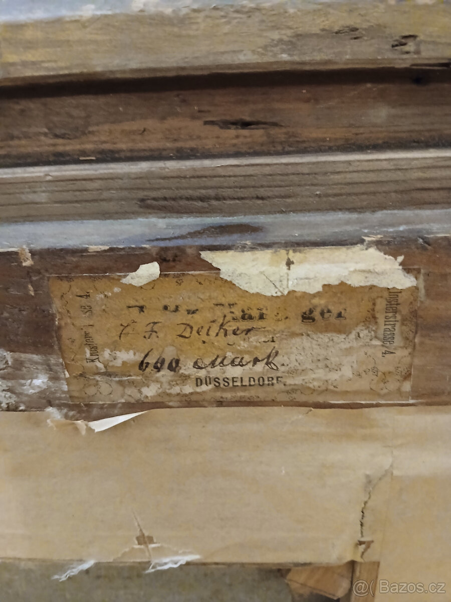 Starožitný obraz signovaný rok 1900 ze zadu štítek malíře. - 9