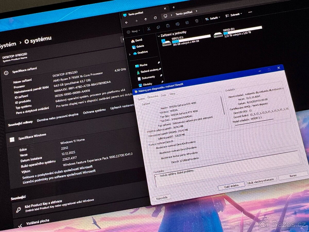 BRUTÁLNÍ HERNÍ PC R9 7950X/64GB RAM/RTX 4090/4.5TB SSD - 9