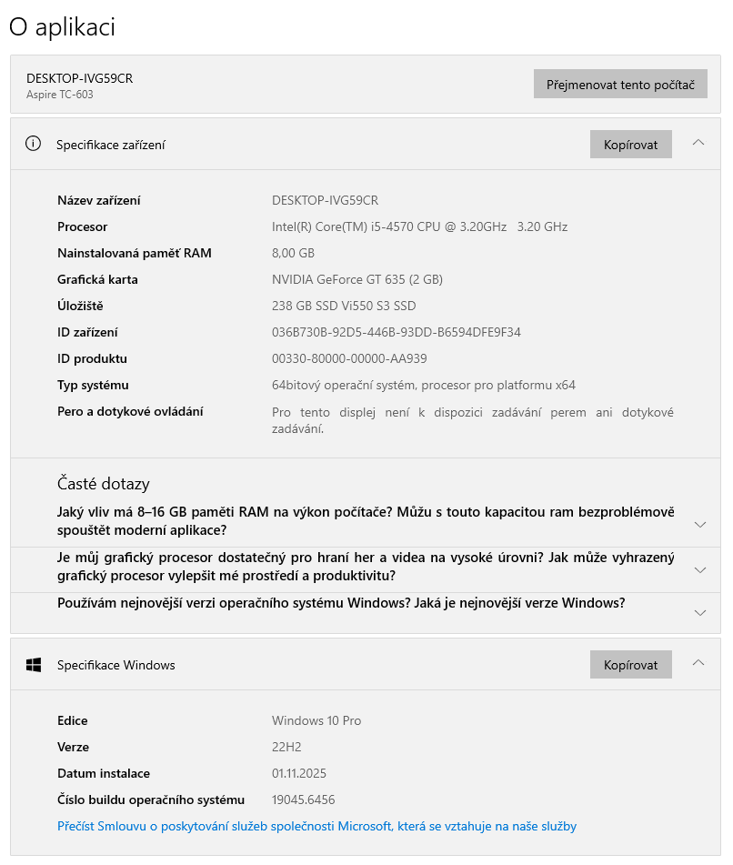 Stolní PC Acer - i5, nVidia GeForce, SSD - 9