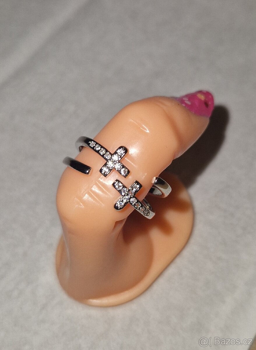 Nový dámský stříbrný prsten prstýnek 925 otevřený kříže kříž - 9