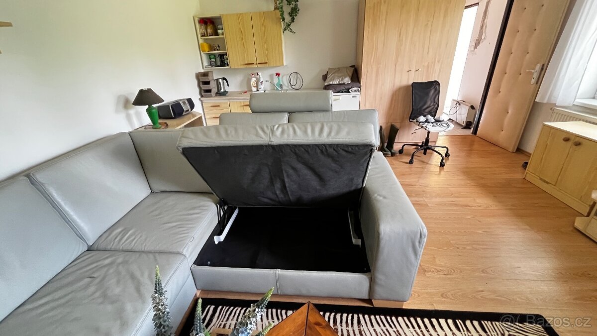 Sedačka kožená světle šedá - 9