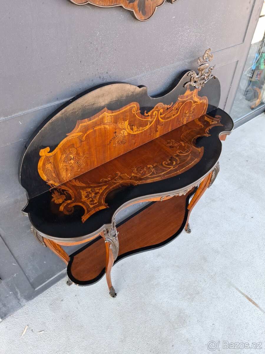 Intarzovaná konzole se zrcadlem 19.stoleti FRANCIE - 9