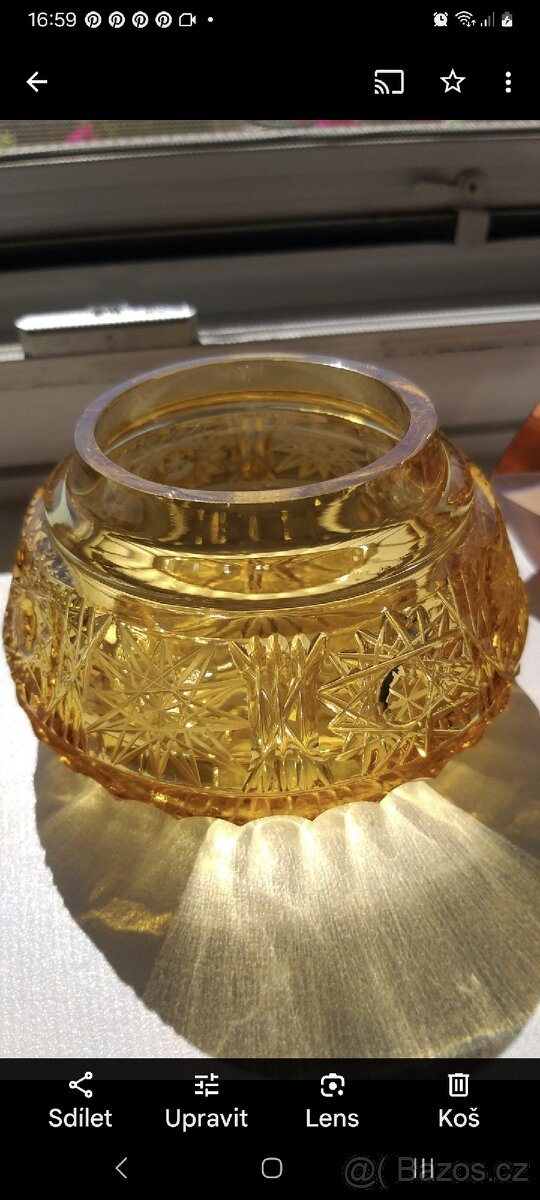 Staré sklo- rosalinové, medové broušené - 9