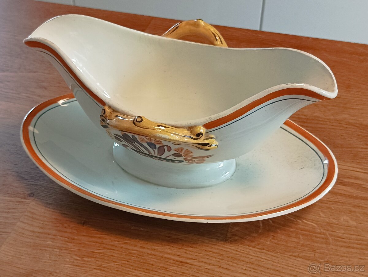 STAROŽITNÝ FAJÁNS ART DECO OMÁČNÍK CREIL ET MONTEREAU FRANCI - 9