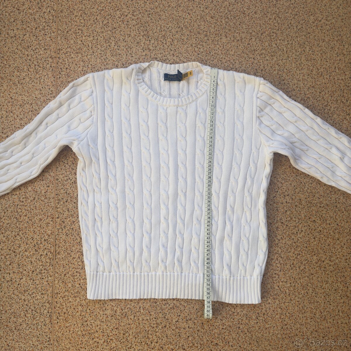 Ralph Lauren Polo dámský bílý copánkový svetr | vel. L - 9