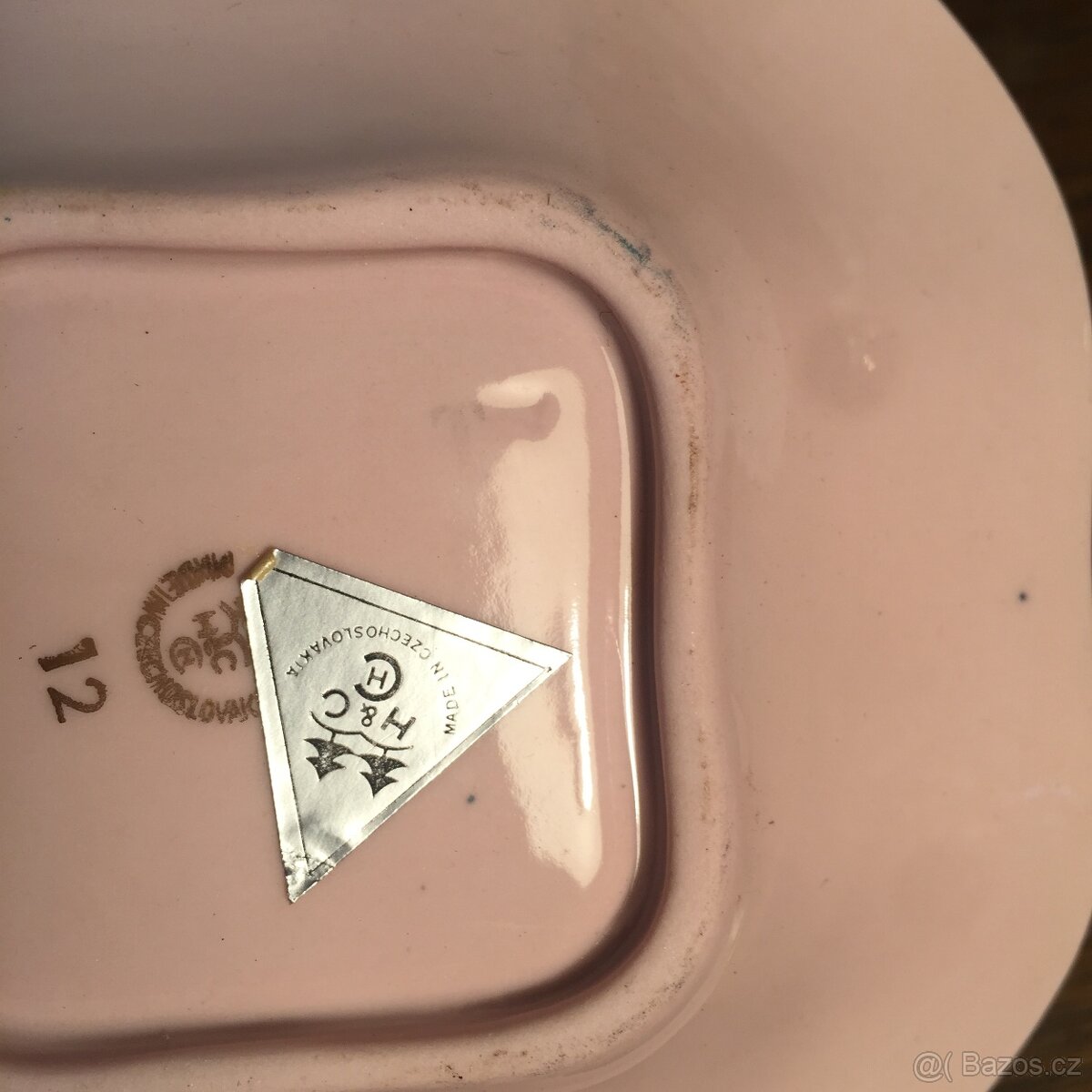 šálek růžový porcelán Chodov neobvyklý secesní dekor - 9