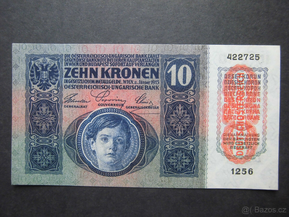 Bankovky Rakousko-Uhersko s přetiskem " 1K, 2K, 10K " - 9