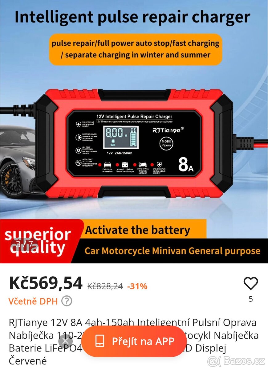 Inteligentní impulzní autonabíječka 12V, 8A, nová. - 9