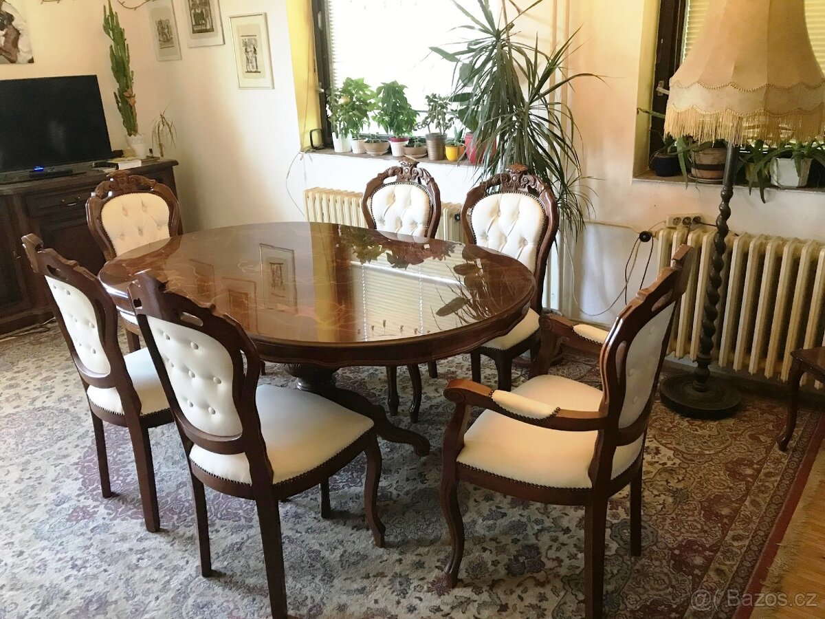 Jídelní set italský 1,8 + 6 židlí kůže –JS7.08 - 9