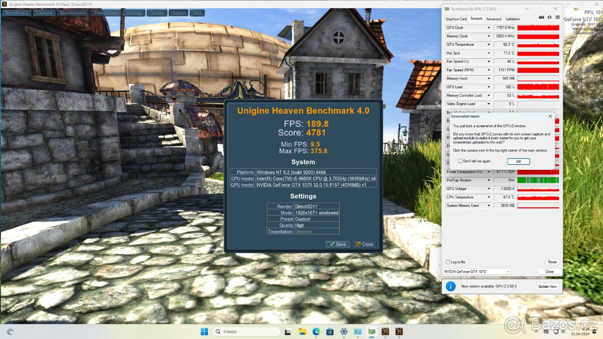 herní PC-i5 9600K+GTX 1070+16GB RAM+SSD - 9