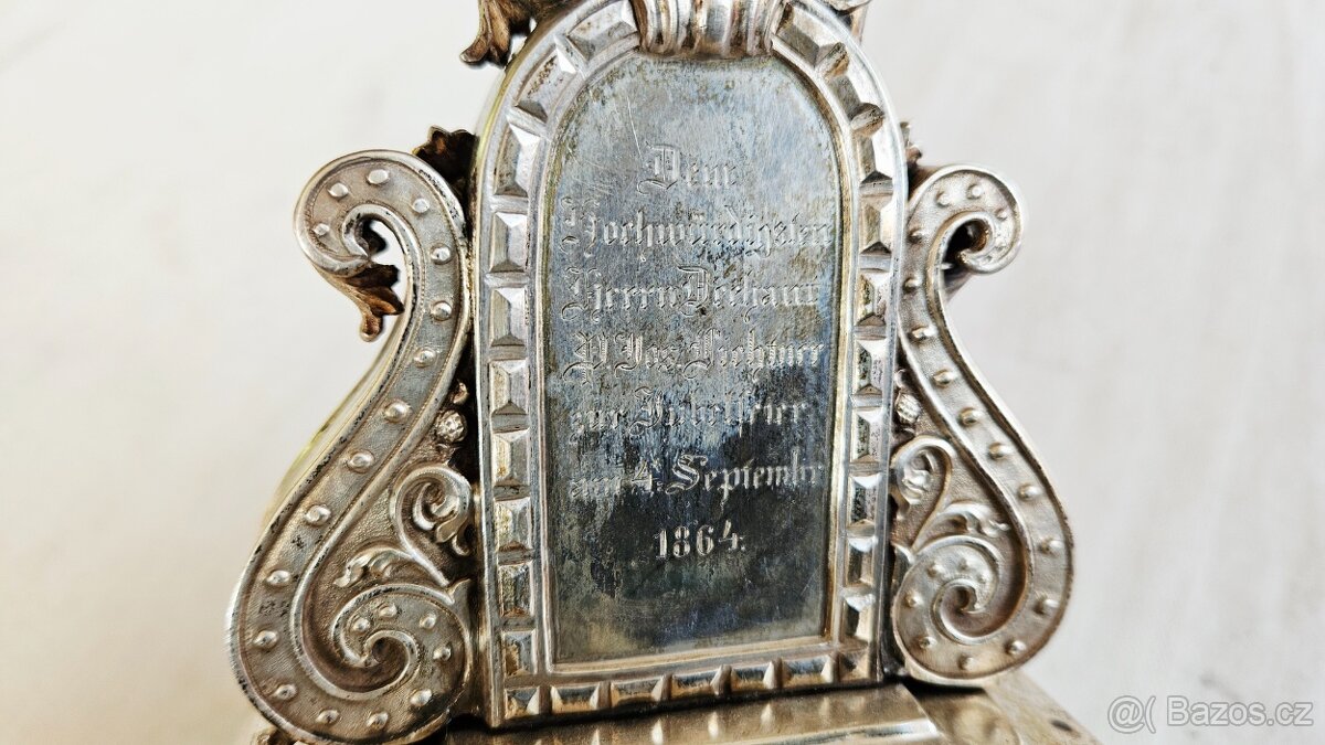 Ag stříbro stolní krucifix loťák rok 1864 biedermeier styl - 9