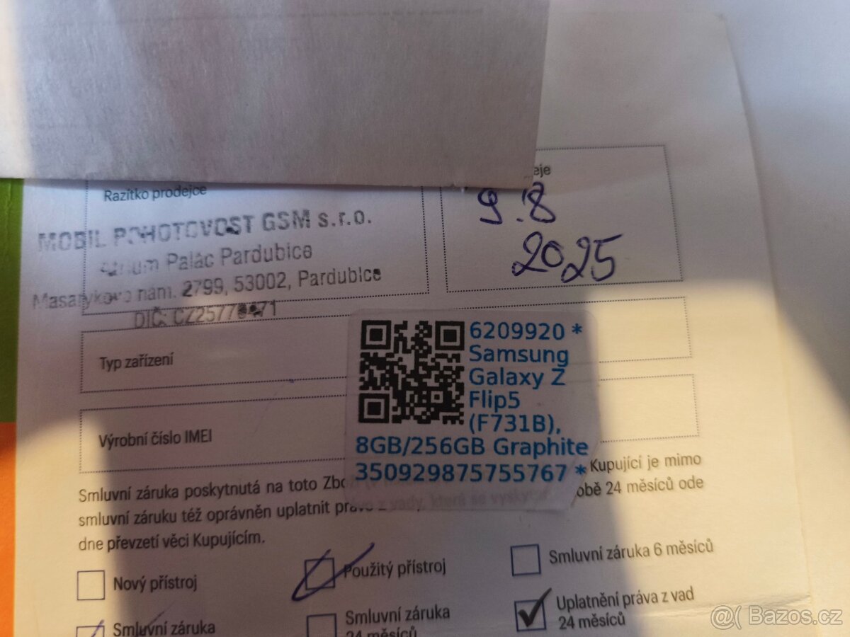 Prodám, vyměním mobilní telefon Zn. Samsung Galaxy Z Flip 5 - 9