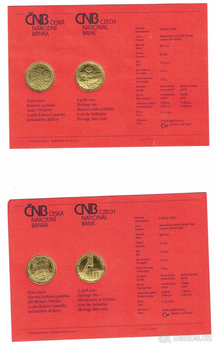 Kompletní sada KULTURNÍ PAMÁTKY, Proof - 9