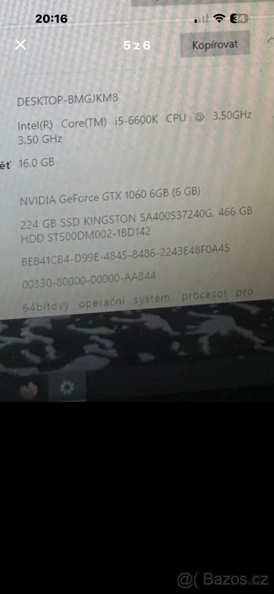 Herní Pc i5 6600/Gtx 1060/16GB RAM DDR4 - 9