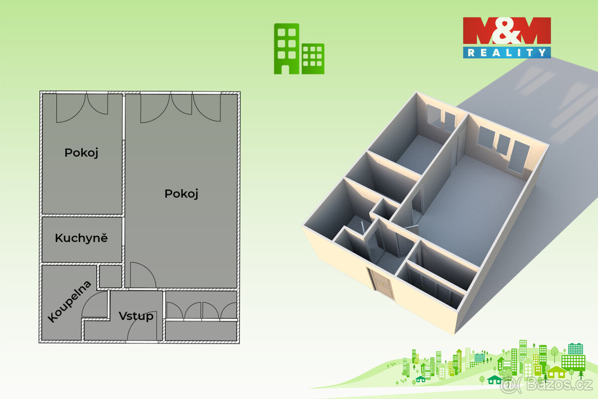 Pronájem bytu 2+kk, 39 m², Rožnov pod Radhoštěm, ul. Moravsk - 9