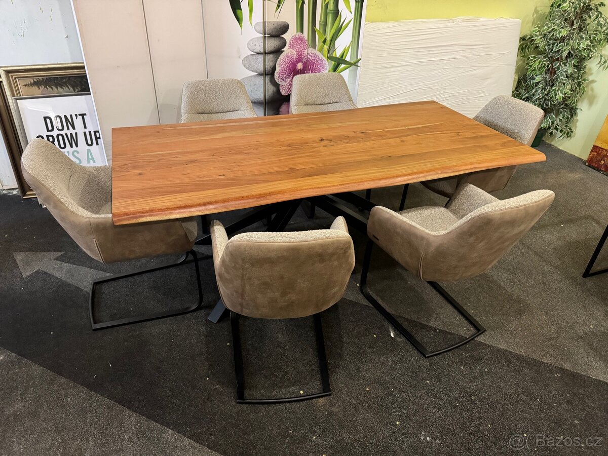 NOVÝ Luxusní jídelní set Masivní stůl se 6 křeslami - 9