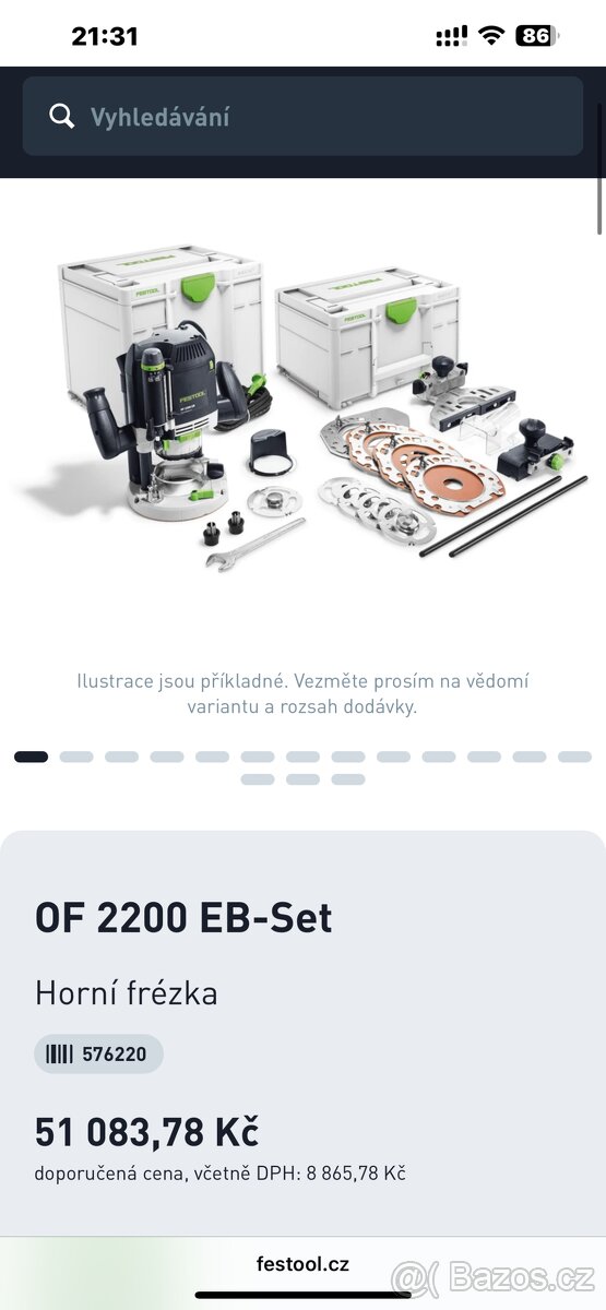Horní frézka Festool OF 2200 EB SET + 41 kusů fréz - 9