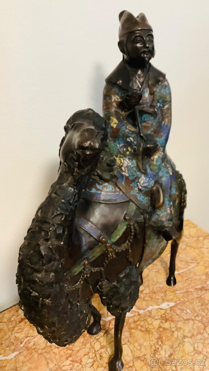 Starožitná bronzová socha Cloisonne Japonsko - 9