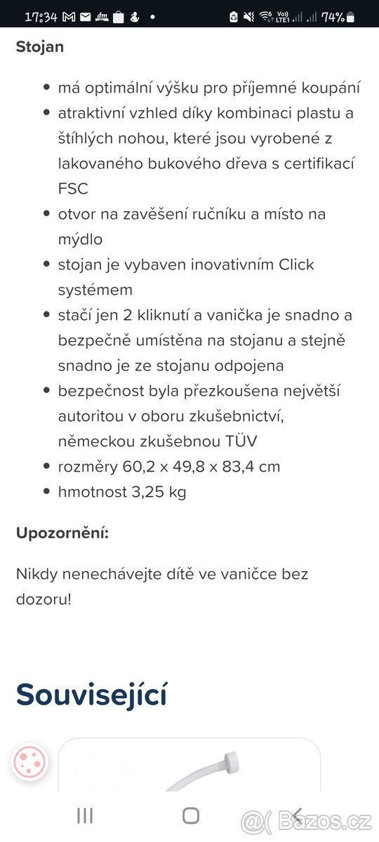 Bébé Jou Sada vaničky a stojanu Sense Edition - Pale Pink/Wh - 9