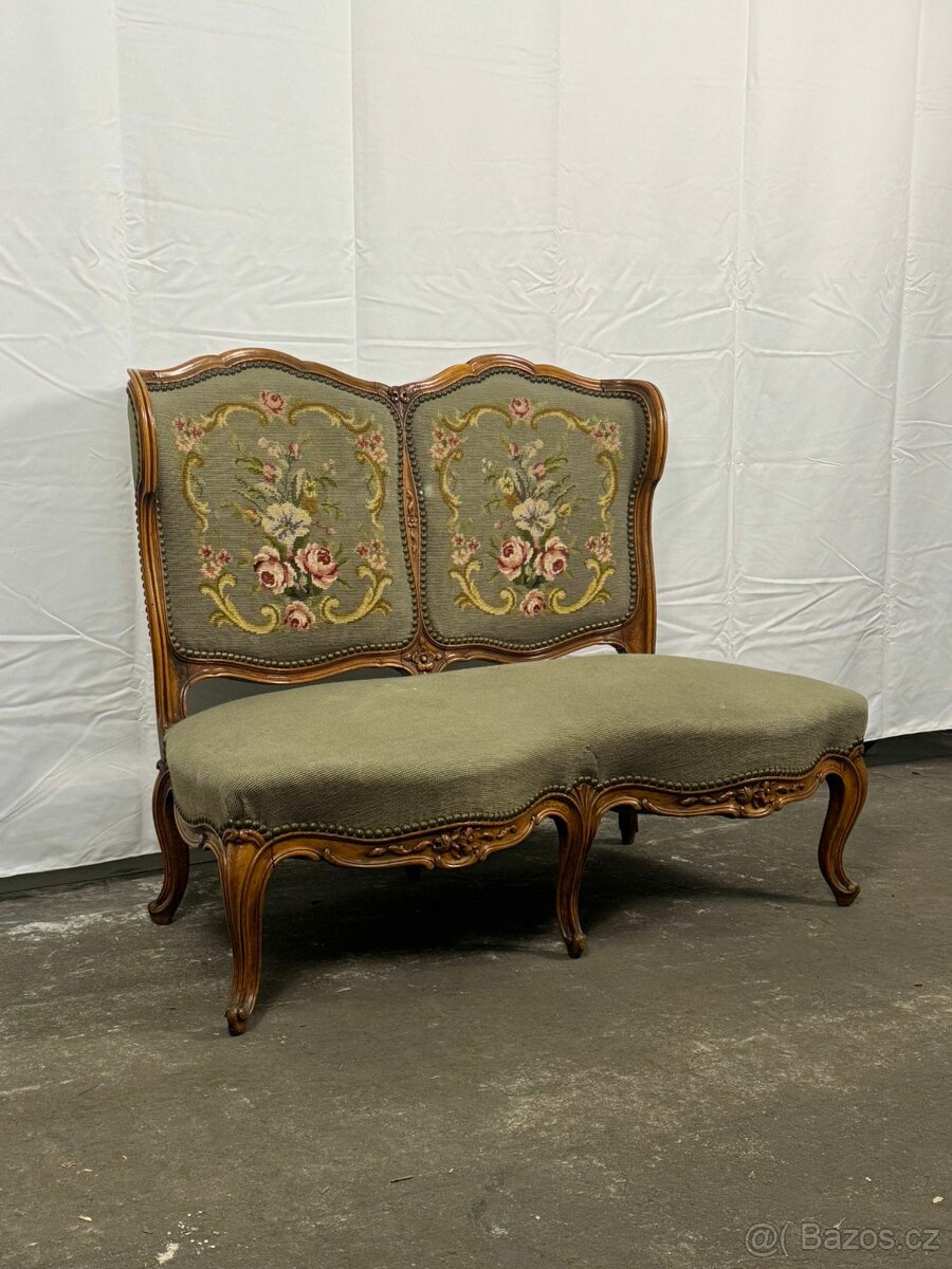 Starožitná sofa / loveseat s gobelínem (135024) - 9