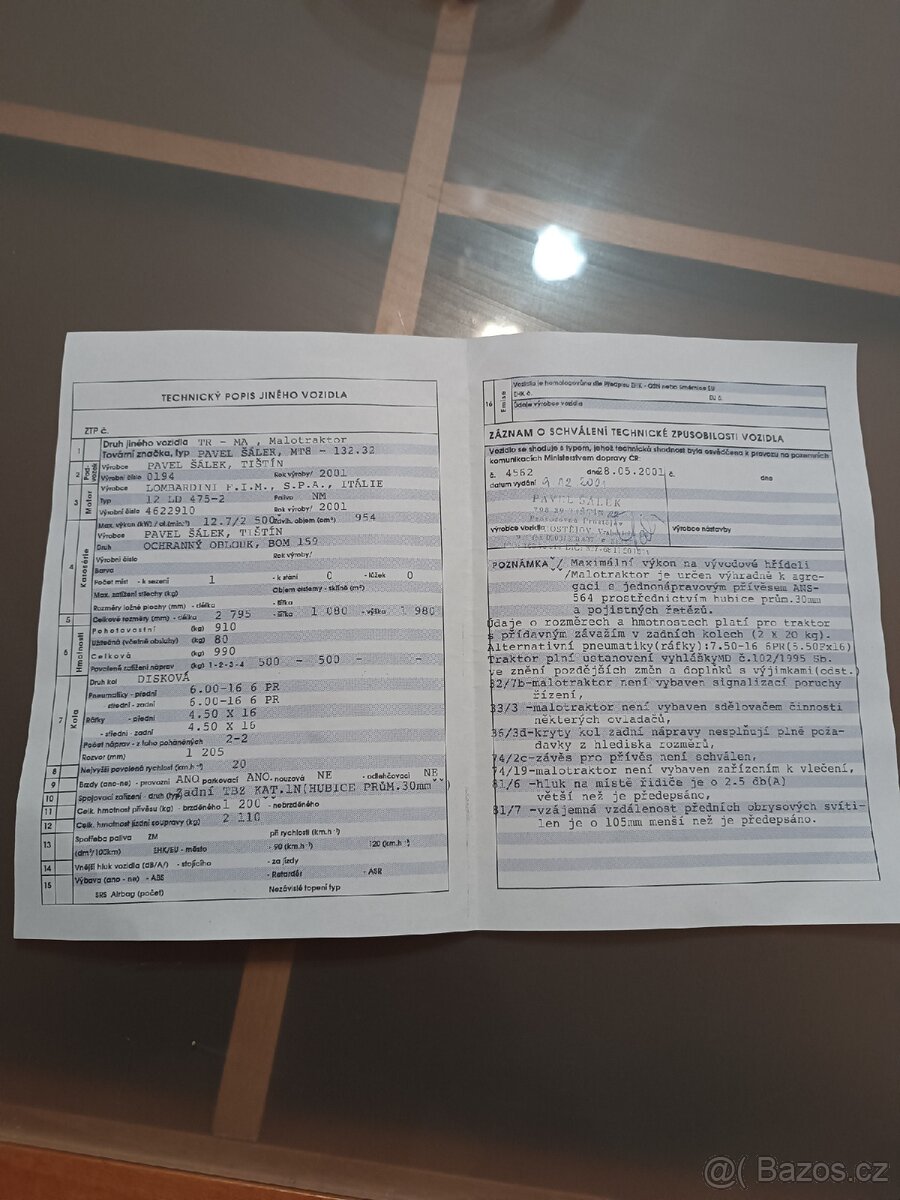 Malotraktor MT8 132.32 technické osvědčení - 9