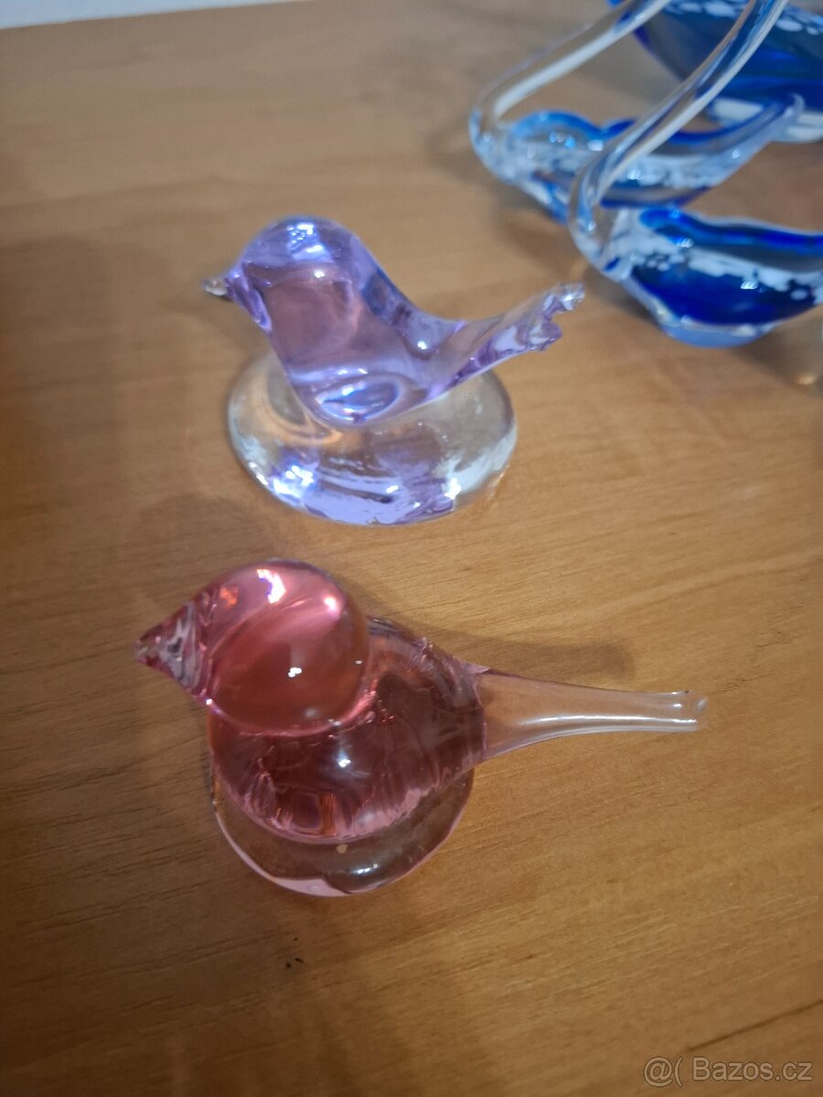 Hutní sklo labutě a ptáčci - 9