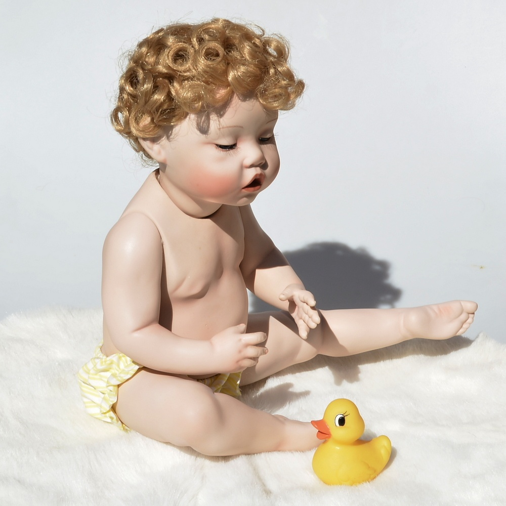 Porcelánová panenka +vanička +kachna +bublinky +kožíšek - 9