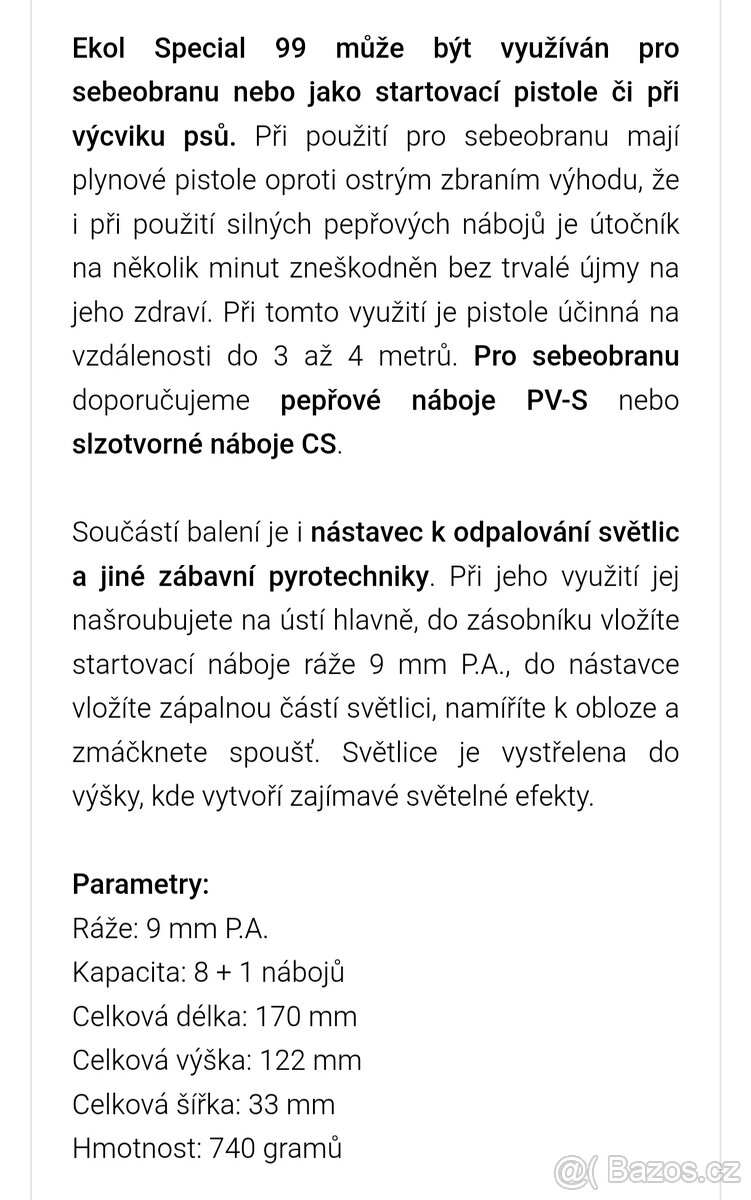 Plynová pistole Ekol Speciál 99 9mm ( Beretta 85) - 9