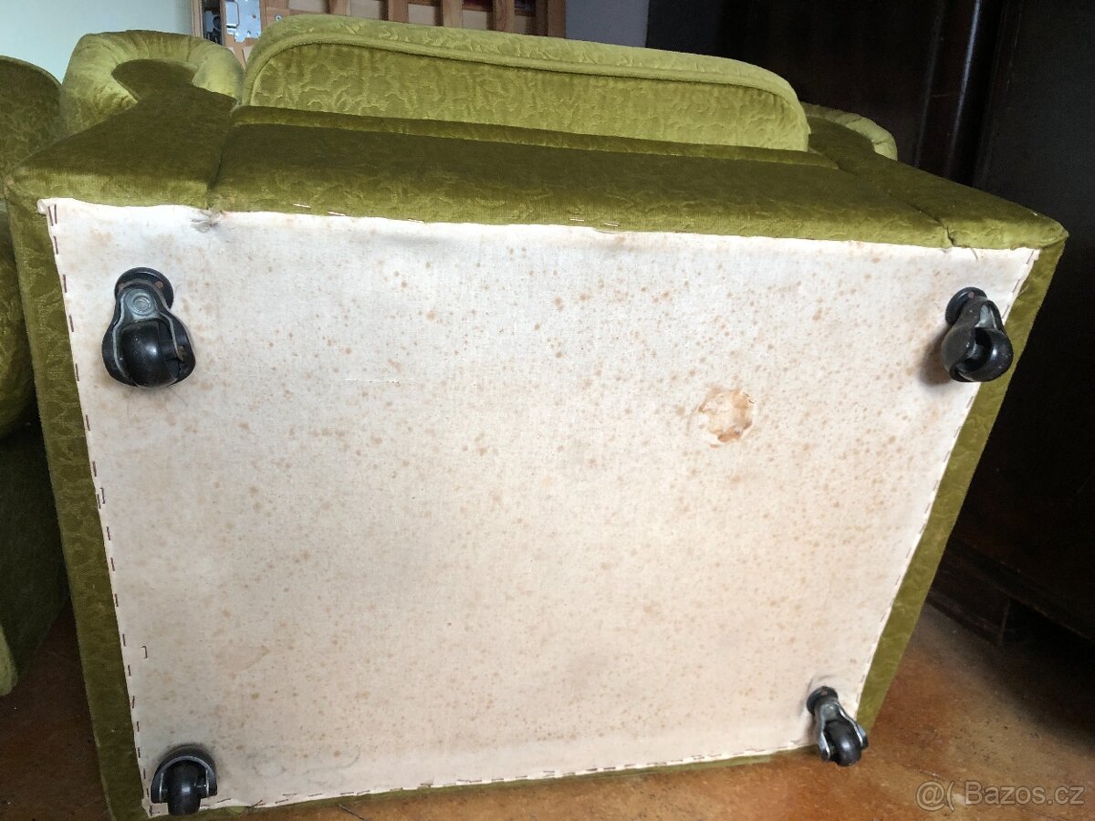 Retro pohovka + 2 křesla zelené - 9