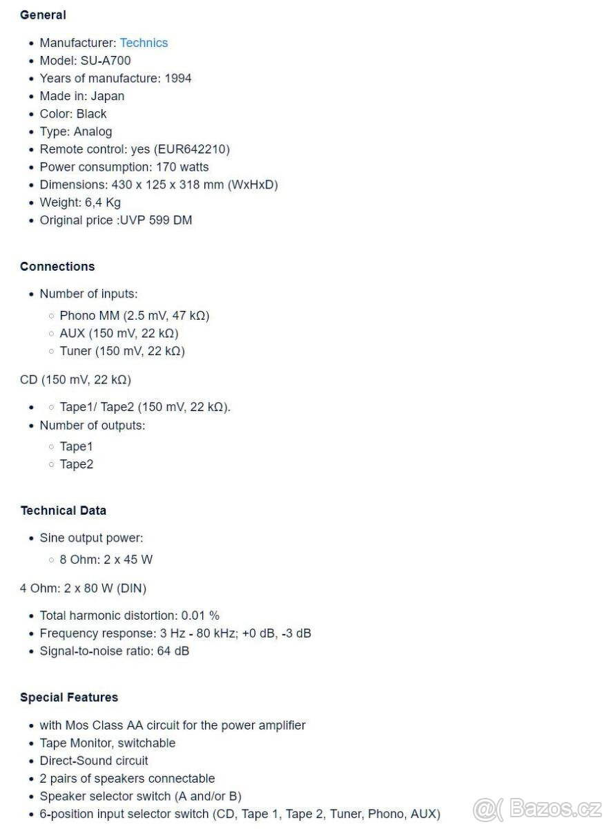 Prémiový zesilovač TECHNICS SU-A700 Stereo - MOS Třída AA - 9