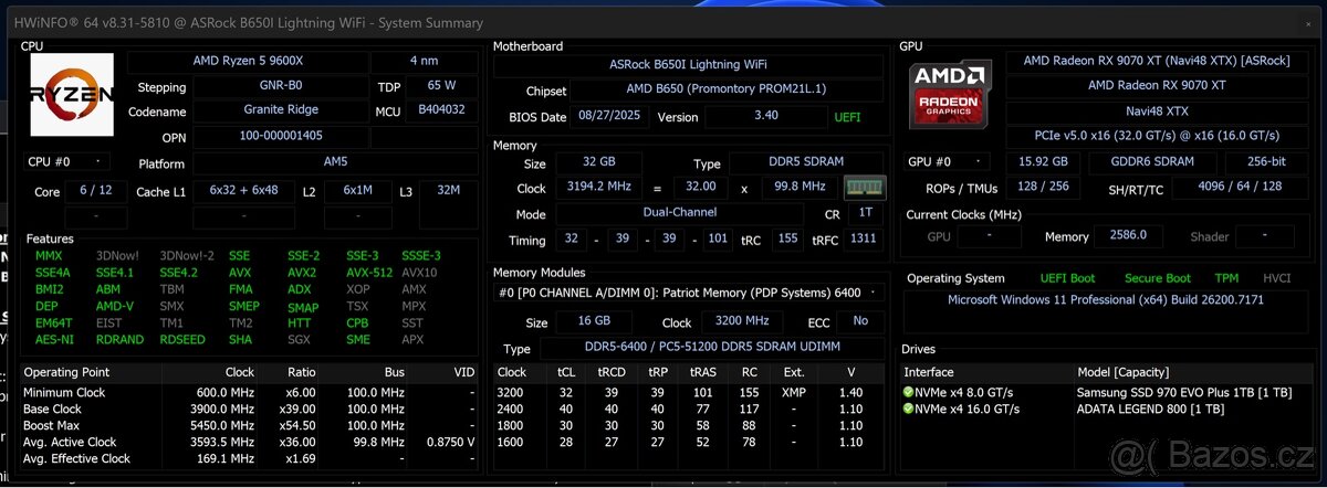 Nabízím kompletní herní PC – 9600X, 9070XT - 9