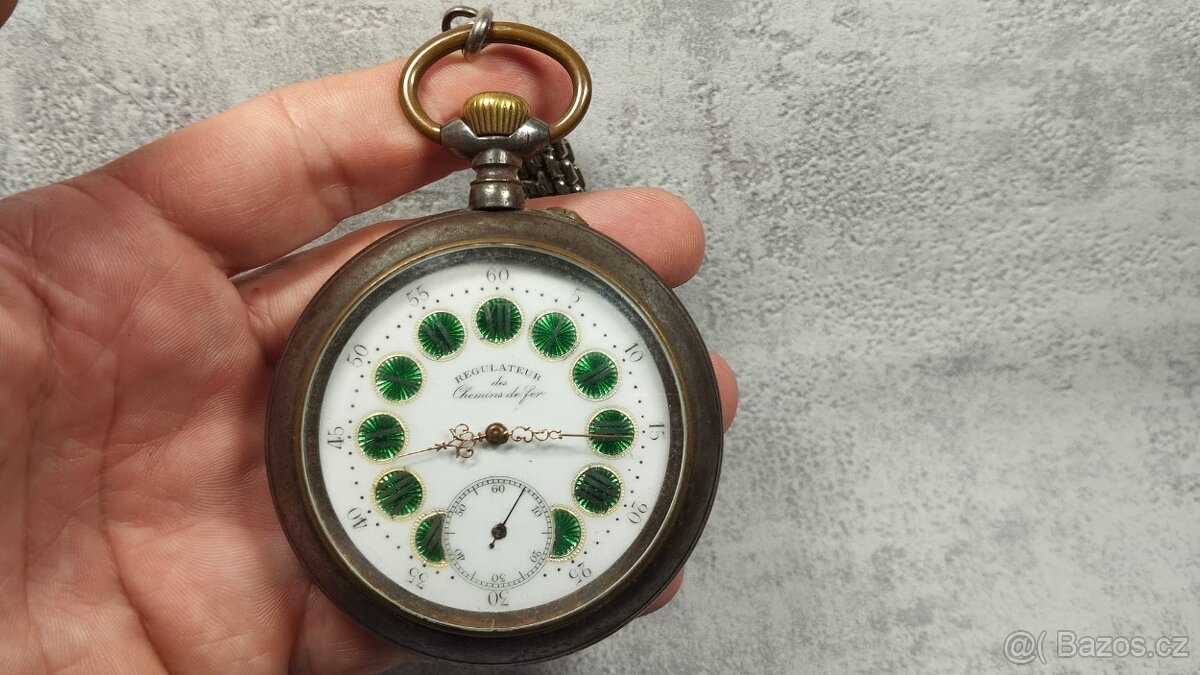 Velké dvouplášťové kapesní hodinky Régulatéur s retezem - 9