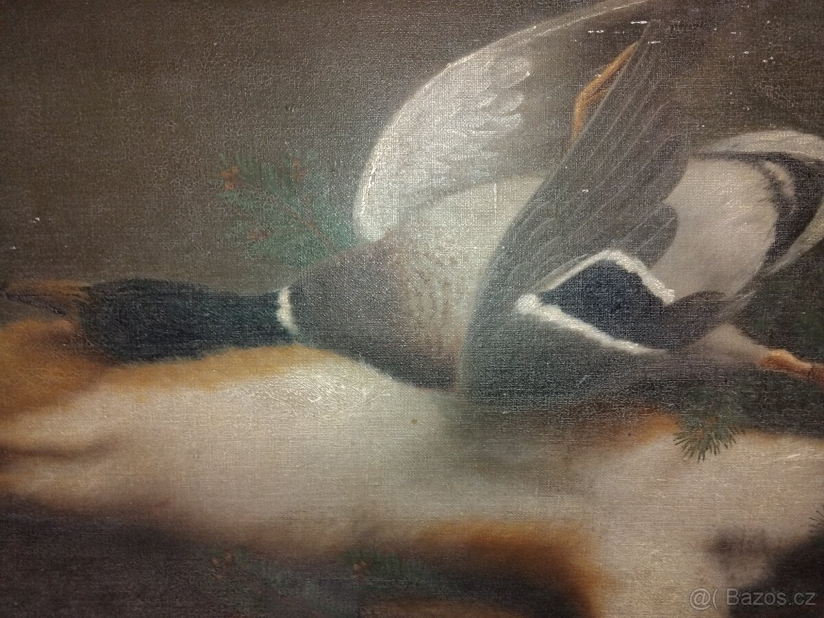 Starožitný obraz lovecké zátiší 110cm x 85cm - 9