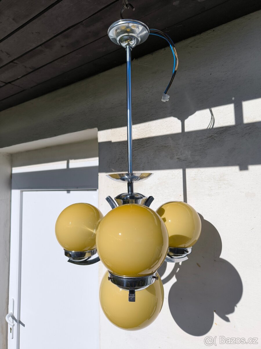 Starožitný Art Deco chromový lustr - 20-30. léta - 9