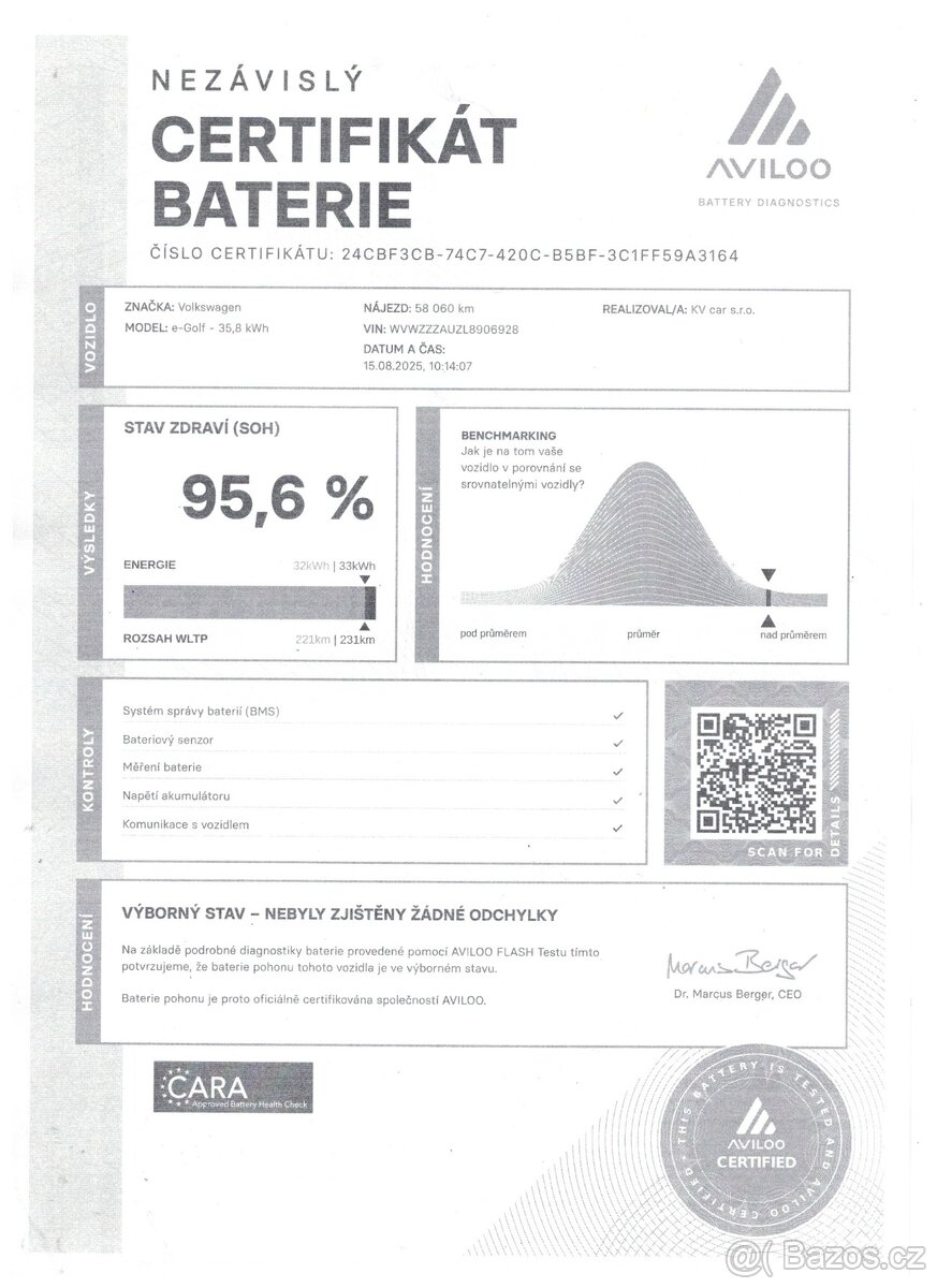 Volkswagen e-Golf 100 kW, 35,8 kWh, SoH 95,6 virtual - 9