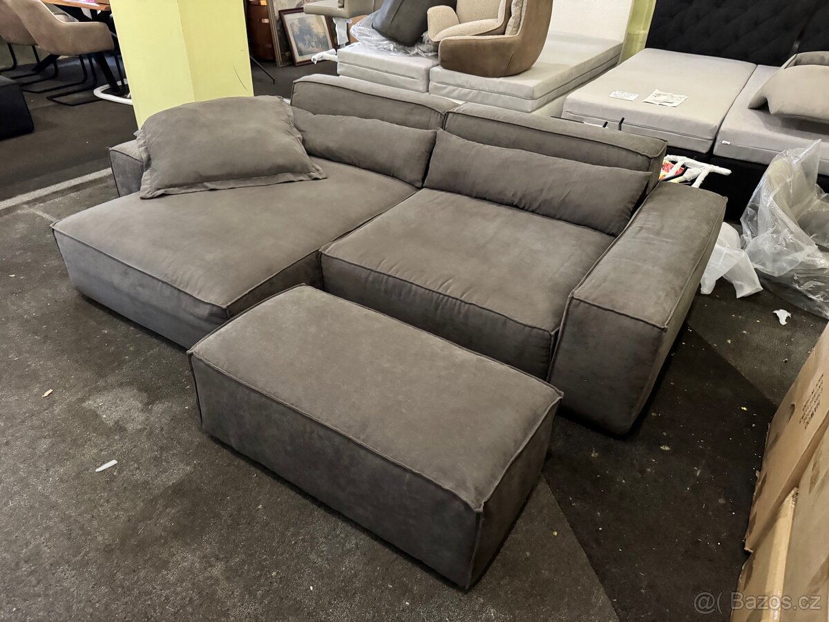 NOVÁ hnědá Sedací souprava Sirpio 270cm s taburetem Tkanina - 9