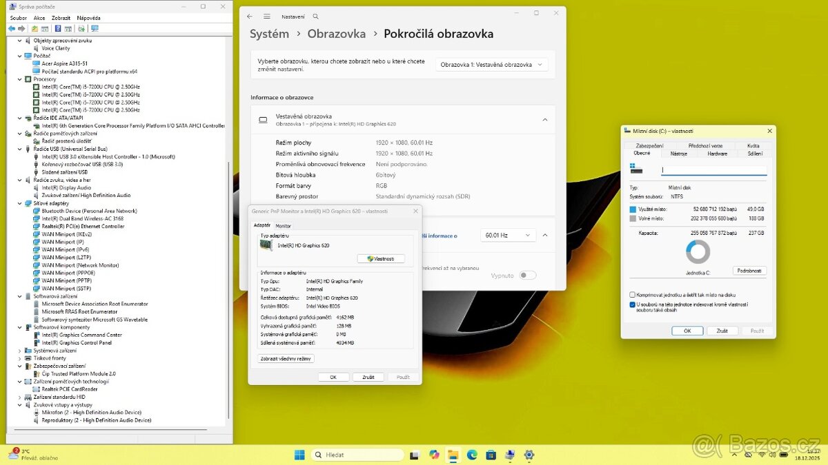 ACER A315-51 /i5-7200/8GB/SSD256GB/1920x1080/WIN11/ZÁRUKA - 9