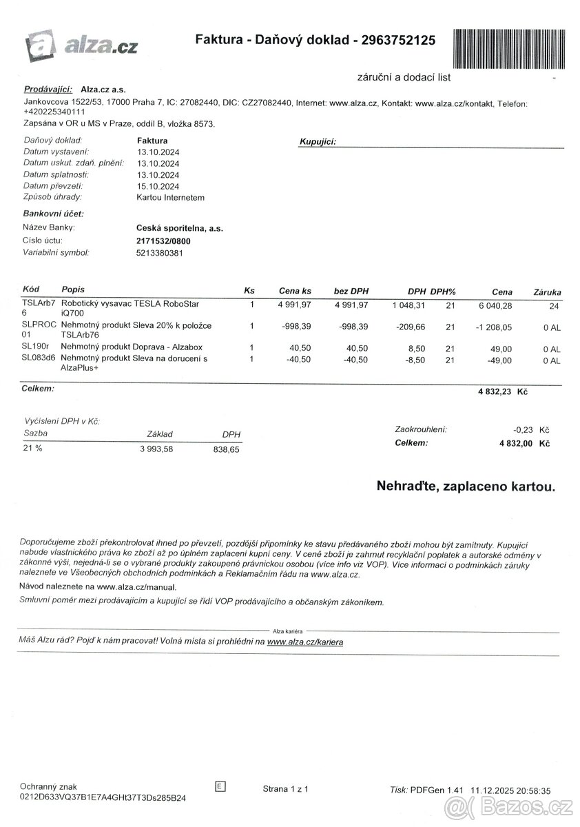 TESLA RoboStar iQ700 // záruka do 10/26 - 9